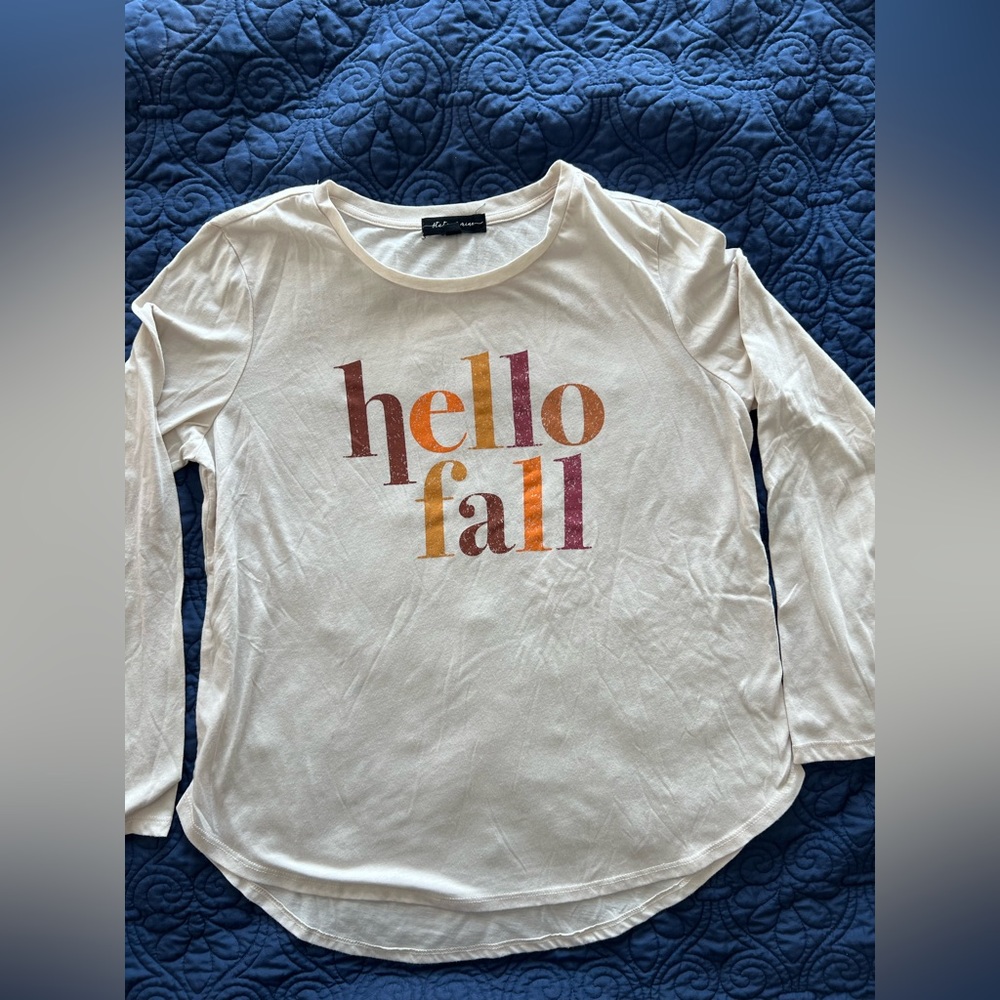 Size large long sleeve State of Mine Hello fall shirt.